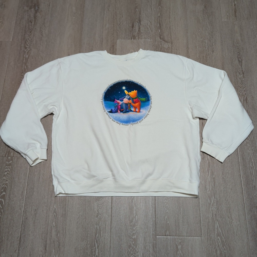 Vintage Y2K Disney Store Winnie Pooh Eeyore Sweatshirt Mens XXL Cream Pullover‎